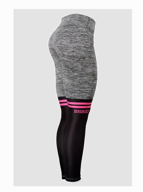 Six Deuce Knee Sox Rough Grey with Pink Horizontal Stripes