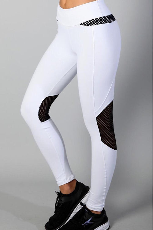 Equilibrium White/Black Mesh Leggings L707