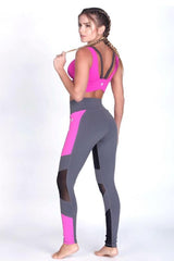 Protokolo High-Waisted Fuchsia-Grey Leggings 2966