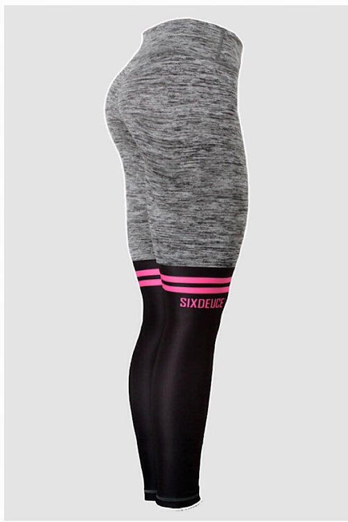 Six Deuce Knee Sox Rough Grey with Pink Horizontal Stripes
